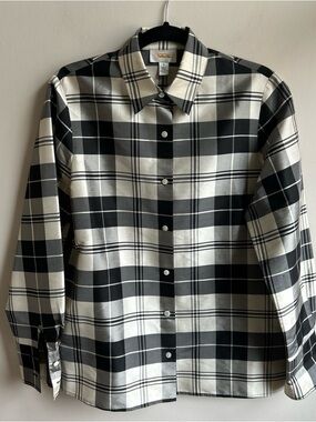 Talbots Black and White Plaid Button-Down Shirt